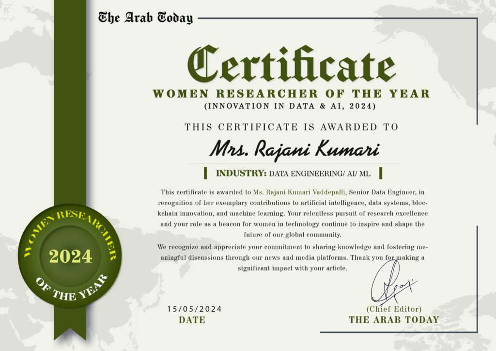 Certificate-Mrs. Rajani Kumari Vaddepalli-The-Arab-Today